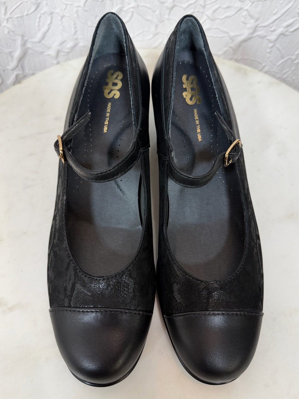 SAS Isabel Mary Jane Black Reptile Block Heels Sz 8
